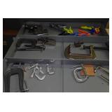 Cabinet of Drawers with Contents - Clamps, Fasteners, Cassette Tapes