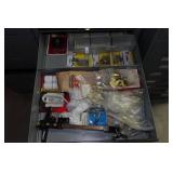 Cabinet of Drawers with Contents - Clamps, Fasteners, Cassette Tapes