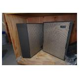 Wood Rolling Shelf with Contents - Tools, Vintage Akai Speakers