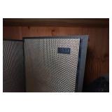 Wood Rolling Shelf with Contents - Tools, Vintage Akai Speakers