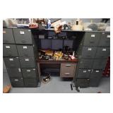 Desk with Cabinets and Contents - Camera Parts, Pocket Watches, Tools