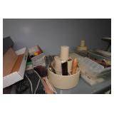 Desk with Cabinets and Contents - Camera Parts, Pocket Watches, Tools