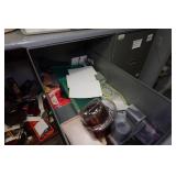 Desk with Cabinets and Contents - Camera Parts, Pocket Watches, Tools