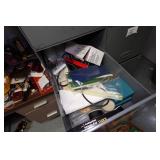 Desk with Cabinets and Contents - Camera Parts, Pocket Watches, Tools