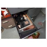 Desk with Cabinets and Contents - Camera Parts, Pocket Watches, Tools