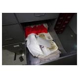 Desk with Cabinets and Contents - Camera Parts, Pocket Watches, Tools