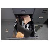 Desk with Cabinets and Contents - Camera Parts, Pocket Watches, Tools