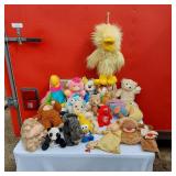 Lot of Plush Toys Including a Colorful Toucans, Bears, and a Red Devil Doll