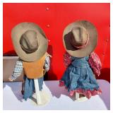 Western Cowboy and Cowgirl Porcelain Dolls, Each approximately 16 inches tall