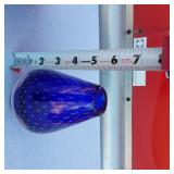 Heart Shaped Glass Bowl with Multi-Colored Inclusions, Blue Glass Vase with Dot Patterns