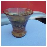 Vintage Decorative Glass Vase Featuring Horse-Drawn Carriage Scenes