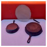 Lodge 5SK Cast Iron Skillet, Unmarked Skillet and Frying Accessory