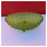 Mid-Century Frosted Green Indiana Glass Grape Harvest Pattern Footed Oval Fruit Bowl