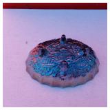 Vtg Indiana Carnival Glass Heavy Oval Blue Iridescent Footed Bowl Harvest Grapes