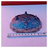 Vtg Indiana Carnival Glass Heavy Oval Blue Iridescent Footed Bowl Harvest Grapes