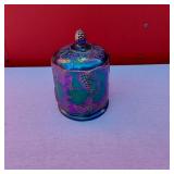 Indiana Carnival Glass Vintage Harvest Grape Blue Iridescent Canister