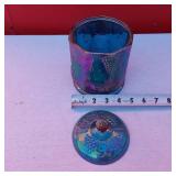 Indiana Carnival Glass Vintage Harvest Grape Blue Iridescent Canister