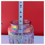 Carnival Glass Purple Iridescent Embossed Canister Rainbow Cookie Jar Vintage