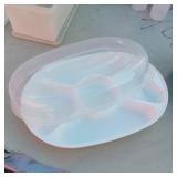 Lot of Plastic Food Storage Containers including Various Sizes and Types, Some with Lids