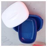 Lot of Plastic Food Storage Containers including Various Sizes and Types, Some with Lids