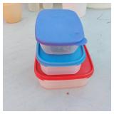 Lot of Plastic Food Storage Containers including Various Sizes and Types, Some with Lids