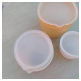Lot of Plastic Food Storage Containers including Various Sizes and Types, Some with Lids