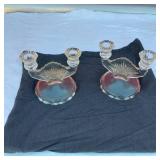 1920s Set of Two Federal Fan Depression Glass Candle Holders Vintage Mantel Decor Table Centerpiece Antique Federal Fan Elegant Decor