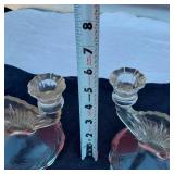 1920s Set of Two Federal Fan Depression Glass Candle Holders Vintage Mantel Decor Table Centerpiece Antique Federal Fan Elegant Decor