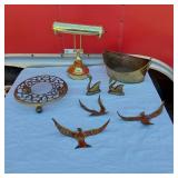 Miniature Brass Swans, Brass Colored Desk Lamp, Other Brass Birds and More