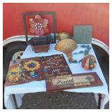 Large Lot of Various Home Decor Pieces Incl. Garden Flag, Wall Sconces and More