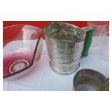 Flour Sifters, Green Pyrex Baking Dish and Other Kitchen Items
