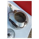 White Enamelware and Aluminum Tea or Coffee Kettle