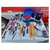 Huge Lot of Kitchen, Cooking and Baking Utensils Including Rolling Pins, Strainers, Straining Pitcher