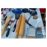 Huge Lot of Kitchen, Cooking and Baking Utensils Including Rolling Pins, Strainers, Straining Pitcher