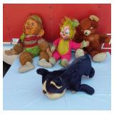 Vintage Stuffed Toys - Monkey, Clown, Bear, Dog