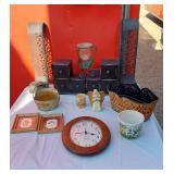 Clock, Plant Portraits, Candle Sconces, Small Desktop Cabinet, Metal Basket and More