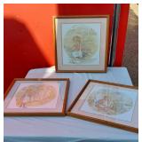 Lot of 3 Limited Edition Signed Barbara Boyer Untiedt Framed Art: Monday Morning, Hollyhock Dolls, Dandelion Time