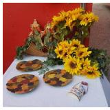 Wicker Cornucopia, Faux Sunflowers and Other Decor