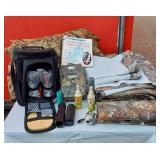 Muskie Fishing Guide, Camo Material, Older Game Camera, Soft Side Cooler with Cups