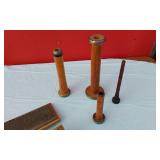 Vintage Wool Carding Paddles and Wooden Spools