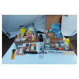 Assorted Household Supplies including Multi-Purpose Cement, Command Hooks, Tape Dispenser, Candles and Light Bulbs
