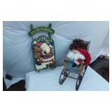 Holiday Decor including Santa Wall Hanging Sled and Sleigh with Pinecones