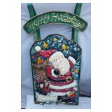 Holiday Decor including Santa Wall Hanging Sled and Sleigh with Pinecones