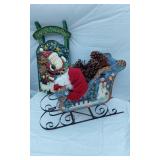 Holiday Decor including Santa Wall Hanging Sled and Sleigh with Pinecones