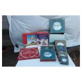 Christmas Decorative Items including Nesting Boxes, Angel Tree Top and Small Lighted Country Village