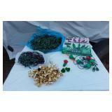 Holiday Lighting and Decorations Lot including Bubble Lights, 100 Green Mini Lights, 100 Purple Mini Lights, and Assorted String Lights