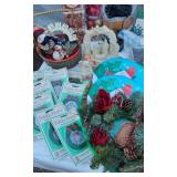 Lot of Christmas Decorations and Lights including Mini String Lights, Holiday Frames, and Decorative Items
