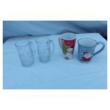 Lot of Glass Mugs and Holiday Themed Mugs