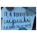 Be a Beautiful Cupcake Sign, Favorite Prayers Book, Paper Stencils, Decorative Village Water Globe, Glass Block