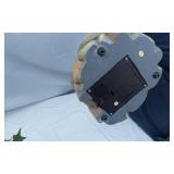 Lot of Decorative Items Including Gold Vase with Ivy, White Bird Sculpture, Stone Fountain, and Wood Carving